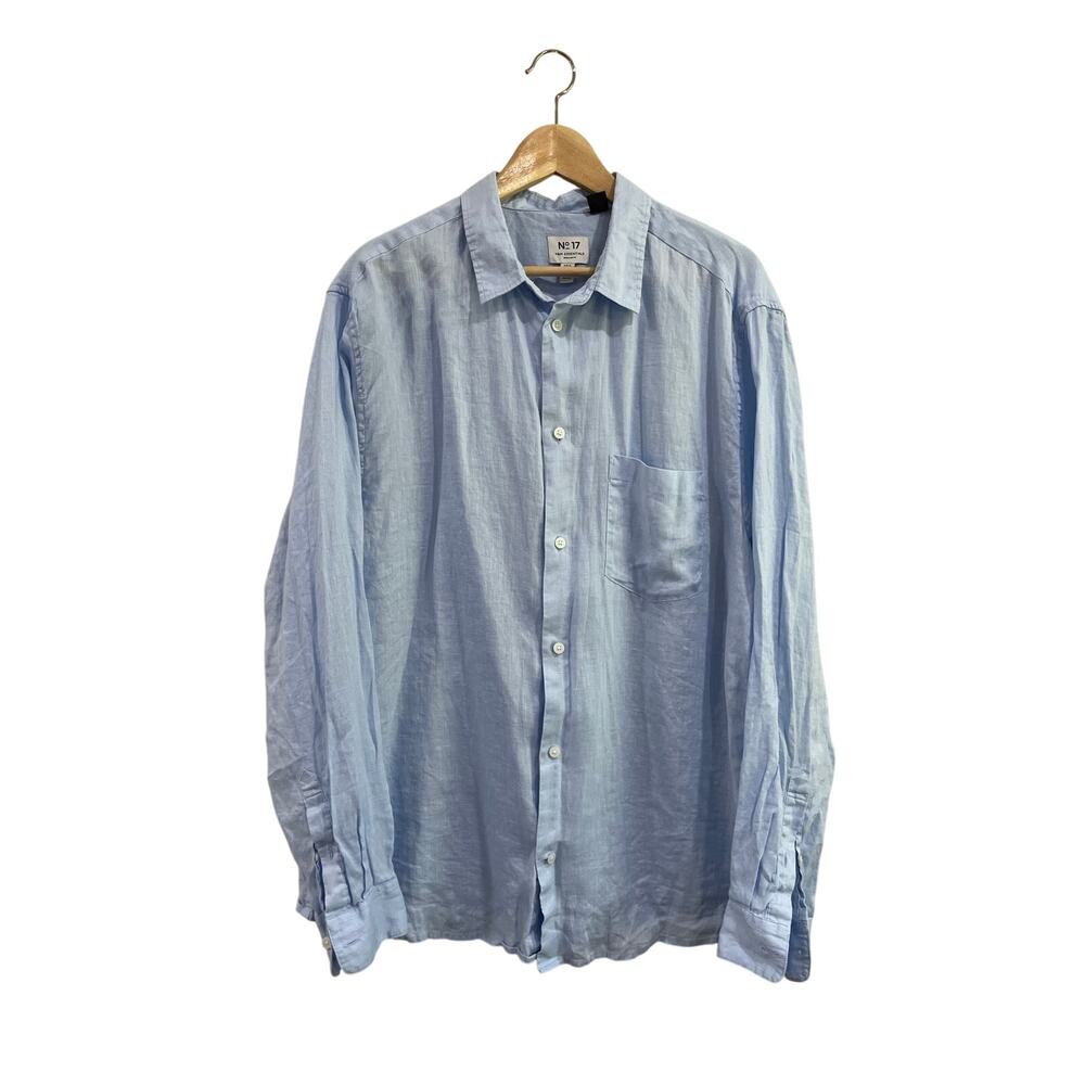 H&M Essentials Blue 100% Linen Relaxed Button Down Shirt Size XL